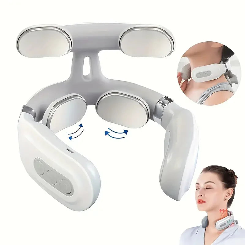 Portable 4D Electric Neck & Shoulder Massager USB Rechargeable Heating Hot Pressing Magnetic Pulse Neck Massage Instrument WhoKnows